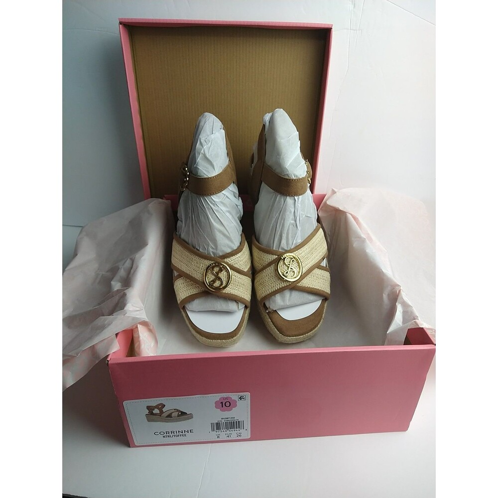 Sam & Libby Women's Corrinne Wedge Sandal, US 10 natural toffee strap criss cros